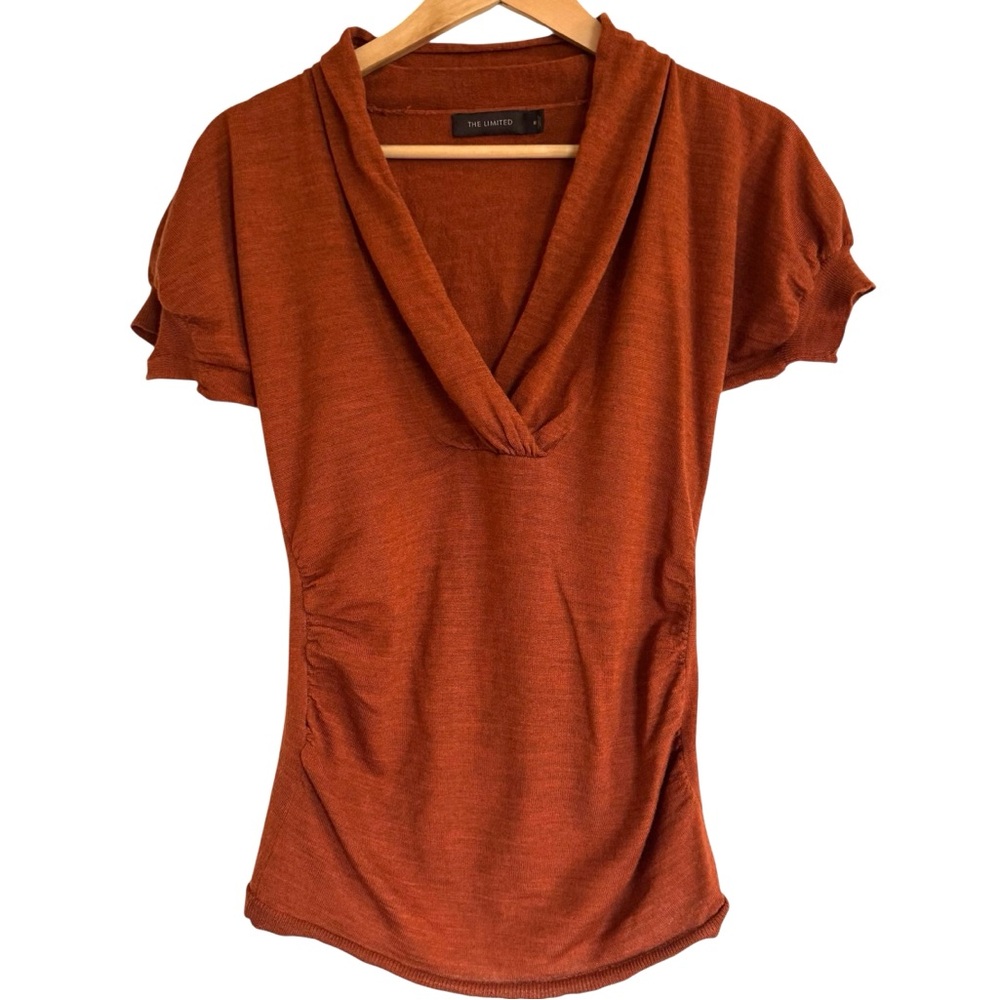 Vintage 2017 Orange Flutter Sleeve Ruched Blouse. Flattering and Soft.